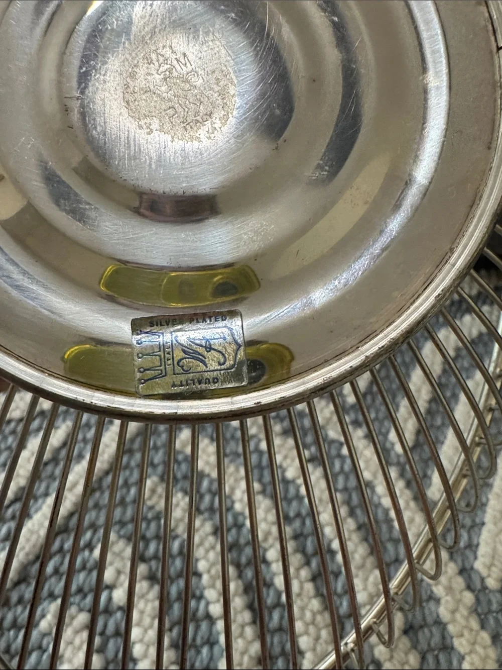 Vintage MP Italy Silver Plated MCM Sunburst Wire Basket 13”